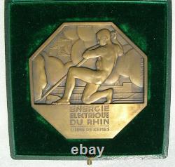 Superb Art Deco Medal, Alsace Canal, 1932, Rhine Electric Plant, Kembs, 7 cm