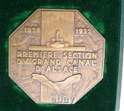 Superb Art Deco Medal, Alsace Canal, 1932, Rhine Electric Plant, Kembs, 7 cm