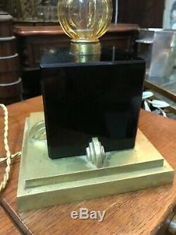 Superb Foot Lamp Deco Black Onyx And Bronze Era Art 1930
