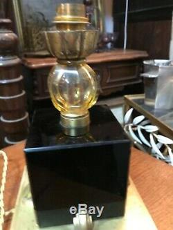 Superb Foot Lamp Deco Black Onyx And Bronze Era Art 1930