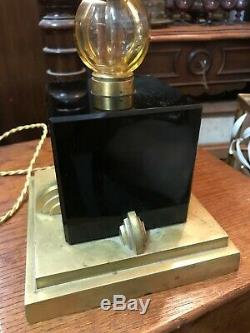 Superb Foot Lamp Deco Black Onyx And Bronze Era Art 1930