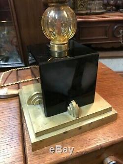 Superb Foot Lamp Deco Black Onyx And Bronze Era Art 1930