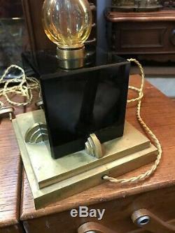 Superb Foot Lamp Deco Black Onyx And Bronze Era Art 1930