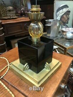 Superb Foot Lamp Deco Black Onyx And Bronze Era Art 1930