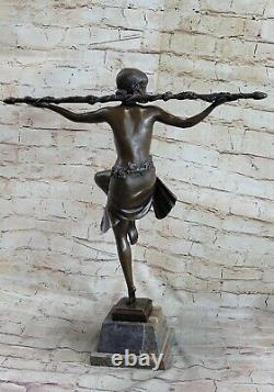 Superb Grand Bronze Statue Art Deco Dancer W Thyrsus Signed Pierre Le Faguays