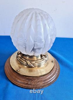 Superb Large Art Deco Glass Globe Molded Pressed on Bronze and Wood Stand