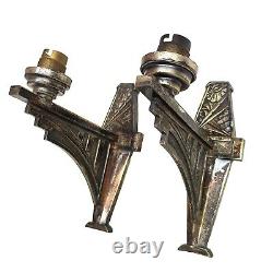 Superb Pair of Art Deco Bronze Wall Sconces with Floral Decoration