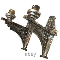 Superb Pair of Art Deco Bronze Wall Sconces with Floral Decoration