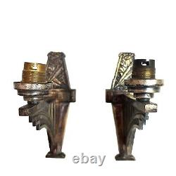 Superb Pair of Art Deco Bronze Wall Sconces with Floral Decoration