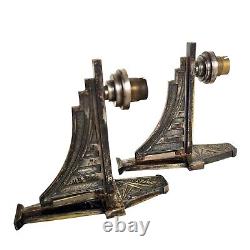 Superb Pair of Art Deco Bronze Wall Sconces with Floral Decoration