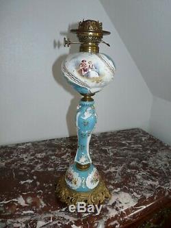 Superb Rare Large Oil Lamp Porcelain And Bronze 58cm 19th