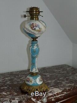 Superb Rare Large Oil Lamp Porcelain And Bronze 58cm 19th