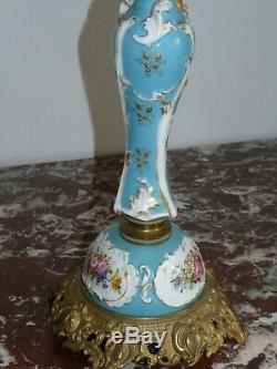 Superb Rare Large Oil Lamp Porcelain And Bronze 58cm 19th