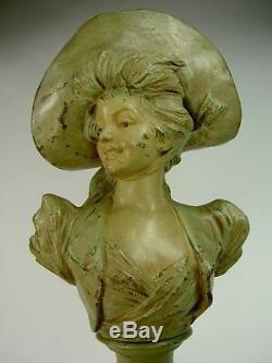 Superb Statue Art Nouveau Sculpture Bust Girl 1900 Van Der Straeten Deco