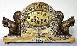 Superb Trim Silver Hanging Art Deco Marble Clock Spelter Bronze