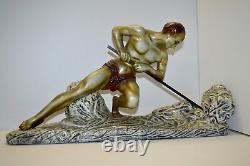 Superbe Ancien Grand Platre Man Art Deco Signed Cipriani Bronze Skate 1930/40