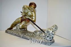 Superbe Ancien Grand Platre Man Art Deco Signed Cipriani Bronze Skate 1930/40