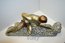 Superbe Ancien Grand Platre Man Art Deco Signed Cipriani Bronze Skate 1930/40