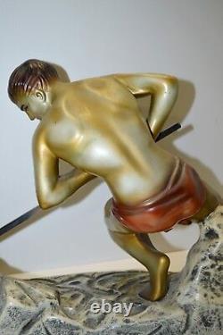 Superbe Ancien Grand Platre Man Art Deco Signed Cipriani Bronze Skate 1930/40