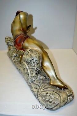 Superbe Ancien Grand Platre Man Art Deco Signed Cipriani Bronze Skate 1930/40