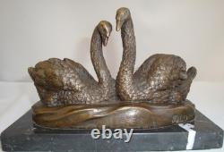Swan Bird Animal Sculpture in Art Deco and Art Nouveau Style Bronze