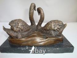 Swan Bird Animal Sculpture in Art Deco and Art Nouveau Style Bronze