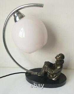 Table Lamp Regulated Pierrot Moon Glass Bronze Marble Light Luminaire Vintage