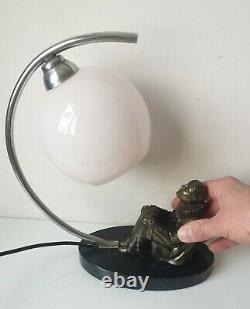 Table Lamp Regulated Pierrot Moon Glass Bronze Marble Light Luminaire Vintage