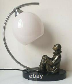 Table Lamp Regulated Pierrot Moon Glass Bronze Marble Light Luminaire Vintage