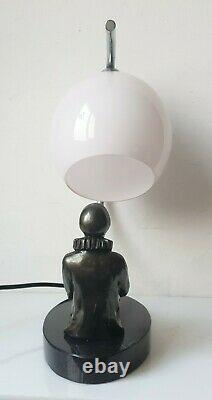 Table Lamp Regulated Pierrot Moon Glass Bronze Marble Light Luminaire Vintage