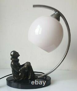 Table Lamp Regulated Pierrot Moon Glass Bronze Marble Light Luminaire Vintage