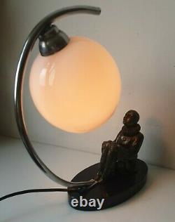 Table Lamp Regulated Pierrot Moon Glass Bronze Marble Light Luminaire Vintage