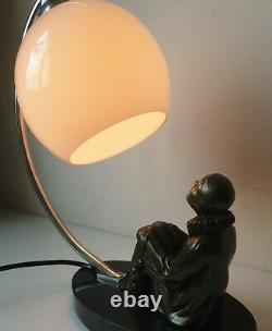 Table Lamp Regulated Pierrot Moon Glass Bronze Marble Light Luminaire Vintage