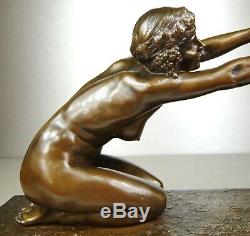 The 1910/1920 Alliot Rare Statue Sculpture Art Deco Bronze Nymph Female Nude Satyr