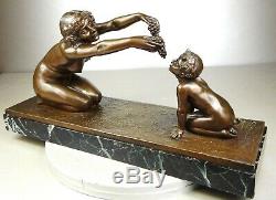 The 1910/1920 Alliot Rare Statue Sculpture Art Deco Bronze Nymph Female Nude Satyr