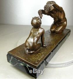 The 1910/1920 Alliot Rare Statue Sculpture Art Deco Bronze Nymph Female Nude Satyr