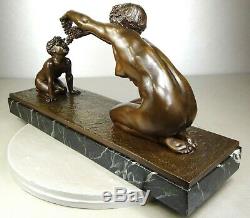 The 1910/1920 Alliot Rare Statue Sculpture Art Deco Bronze Nymph Female Nude Satyr