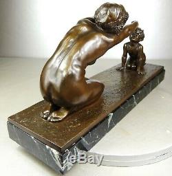 The 1910/1920 Alliot Rare Statue Sculpture Art Deco Bronze Nymph Female Nude Satyr