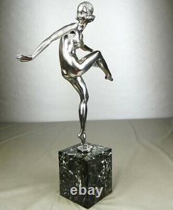 The 1920/1930 P Faguays Grd Statue Sculpture Art Deco Bronze Dancer Naked Argente