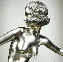 The 1920/1930 P Faguays Grd Statue Sculpture Art Deco Bronze Dancer Naked Argente