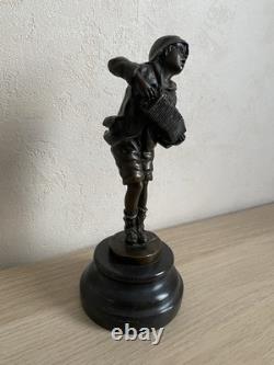 The Accordionist, patinated bronze subject with stamp