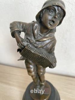 The Accordionist, patinated bronze subject with stamp