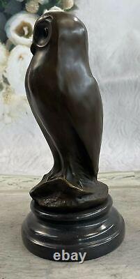 The Owl Art Deco, Beautiful Bronze Statue Sculpture on Genuine Marble Bronze