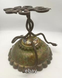 Thick Glass Cup / Silver / Bronze Mounting / 3 Intertwined Serpents / Art Deco