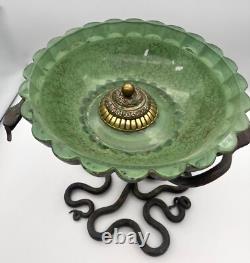 Thick Glass Cup / Silver / Bronze Mounting / 3 Intertwined Serpents / Art Deco
