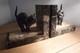 Three Beautiful Art Deco Cat Bookends On Marble