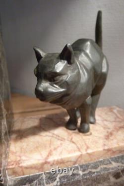 Three Beautiful Art Deco Cat Bookends on Marble