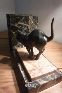 Three Beautiful Art Deco Cat Bookends on Marble