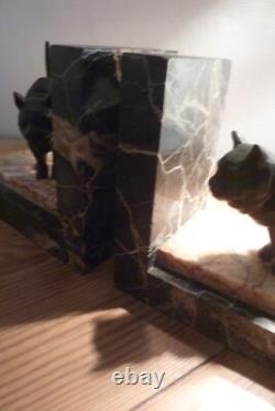 Three Beautiful Art Deco Cat Bookends on Marble