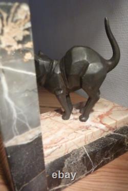 Three Beautiful Art Deco Cat Bookends on Marble